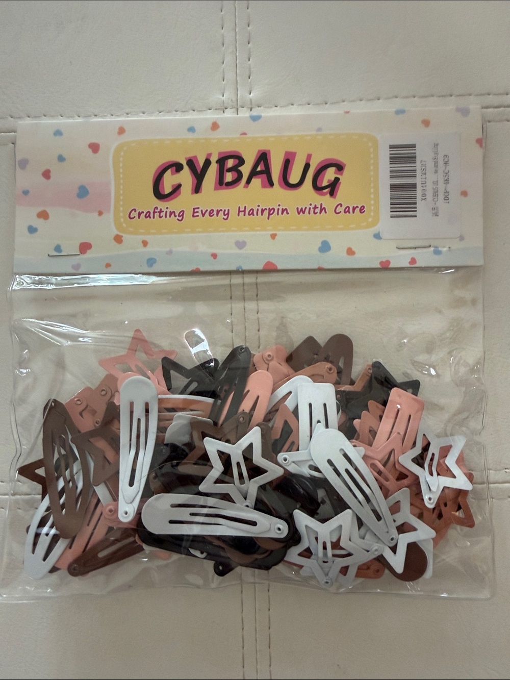 Girls' Star & Snap Hair Clip Set - Pink, White, Brown 100 clips